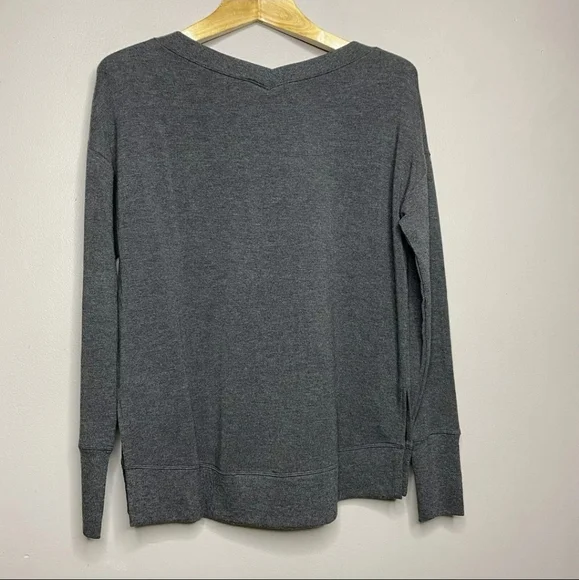 Athleta Soft Coaster Charcoal Gray Luxe V-Neck Sweatshirt. Size L - Picture 7 of 12